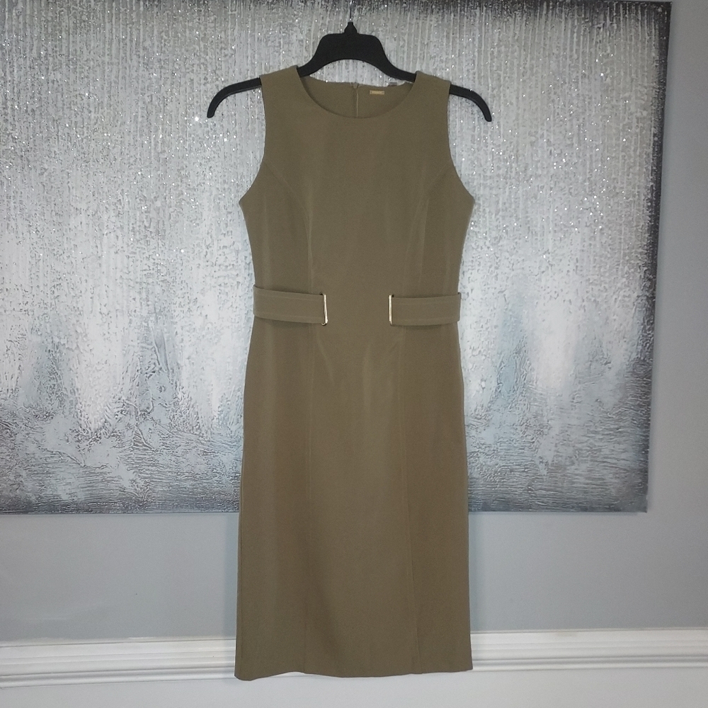 Tahari olive Sleeveless Business Casual Office Dress Zs-6 NWT